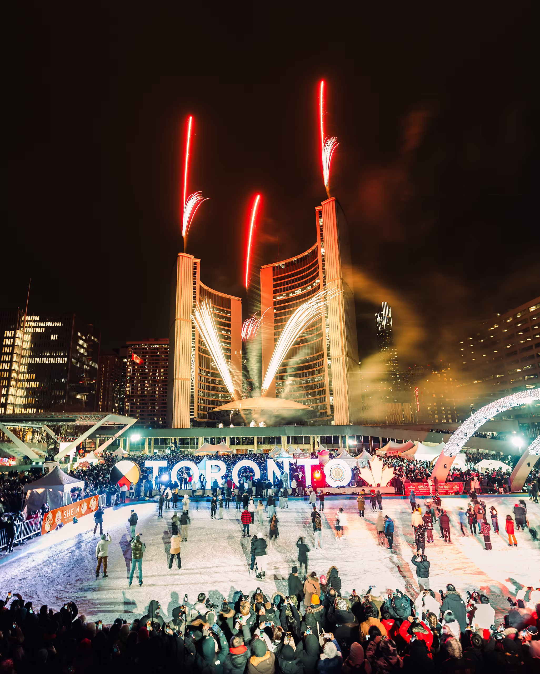 Fireworks above Toronto City Hall during a previous Toronto Spring Festival celebration
